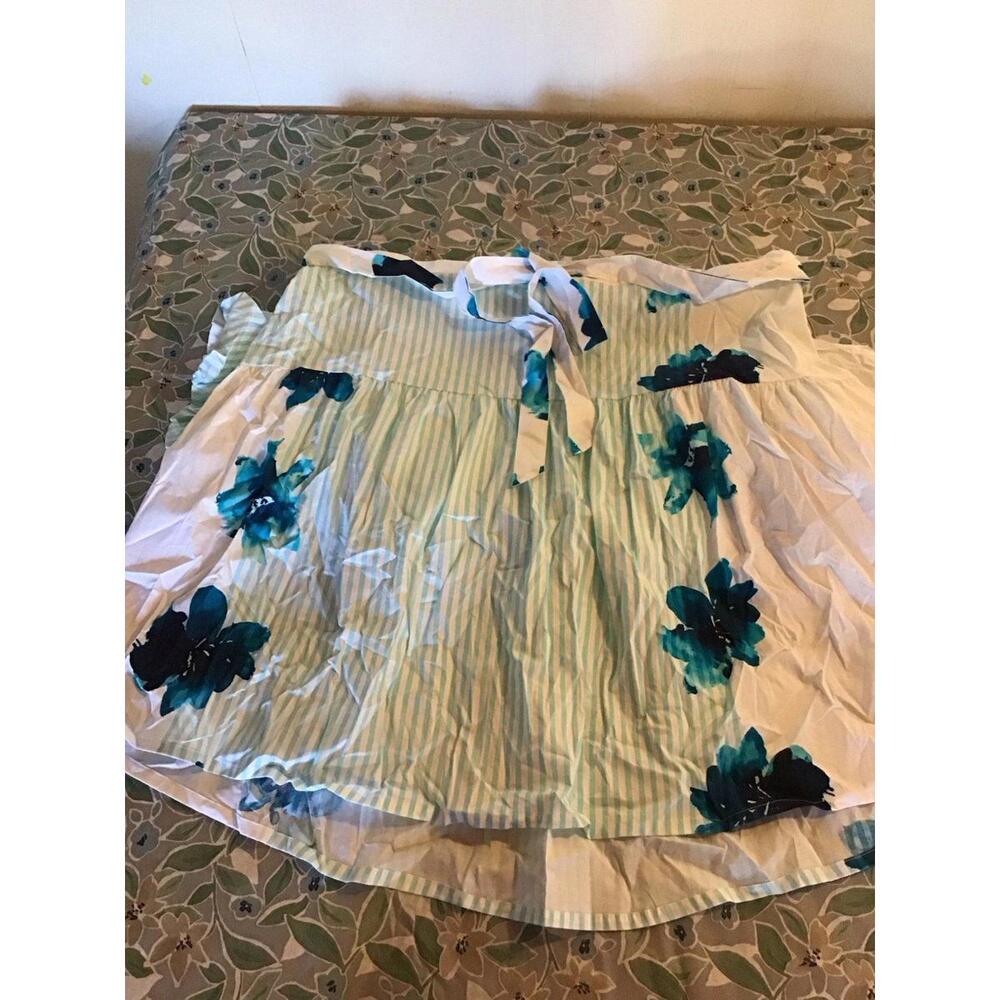 Christian Siriano midi sundress size 3X white & blue floral/stripes belt NEW - Picture 3 of 4